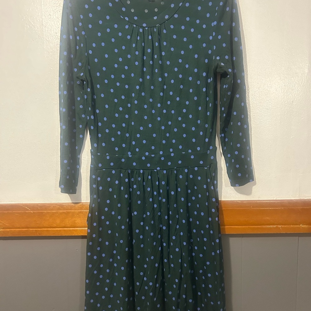 Boden Green Dress with Blue Polka Dots